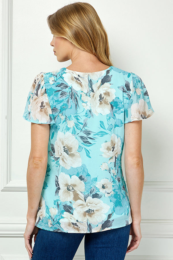 Dressbarn Popular | Flutter Sleeve Cutout Neck Pleat Blouse - Sage