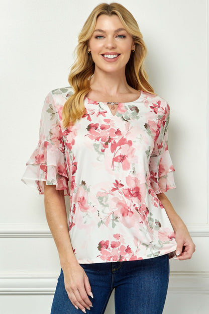 Dressbarn Featured | Double Ruffle Sleeve Cutout Neck Blouse