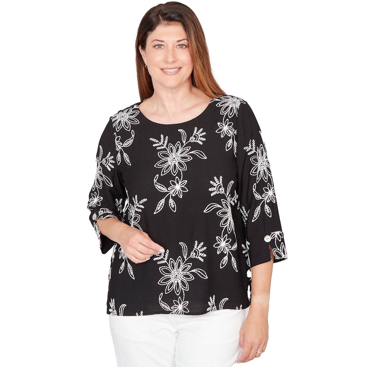 Dressbarn Best Seller | Alfred Dunner Tossed Floral Embroidered Top