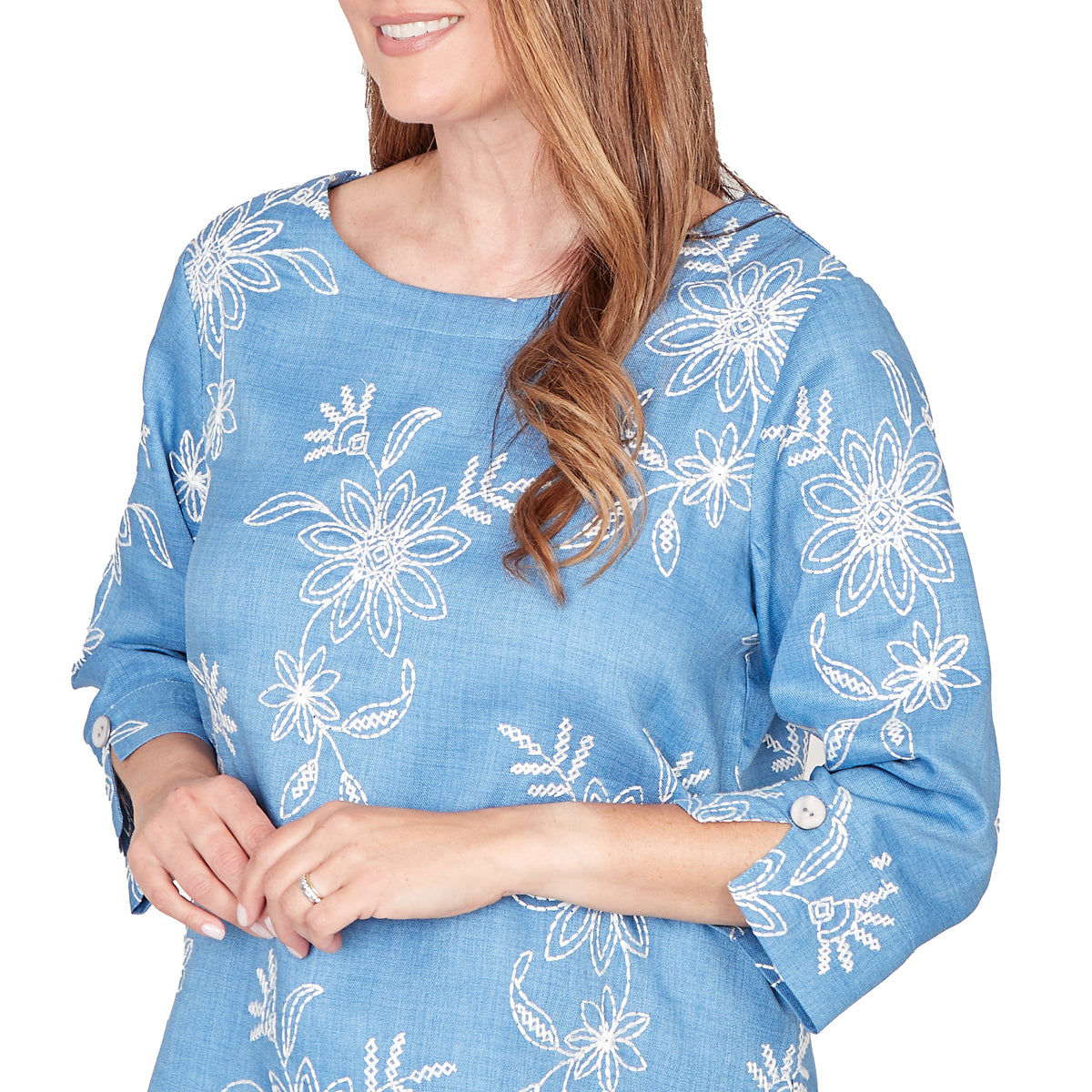 Dressbarn Best Seller | Alfred Dunner Tossed Floral Embroidered Top