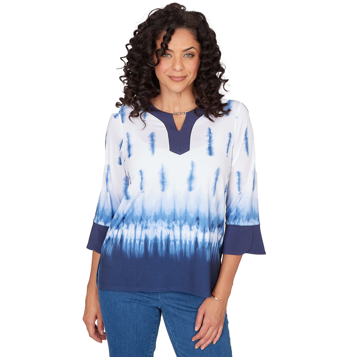 Dressbarn Recommended | Alfred Dunner Tie Dye Border Split Neck Top