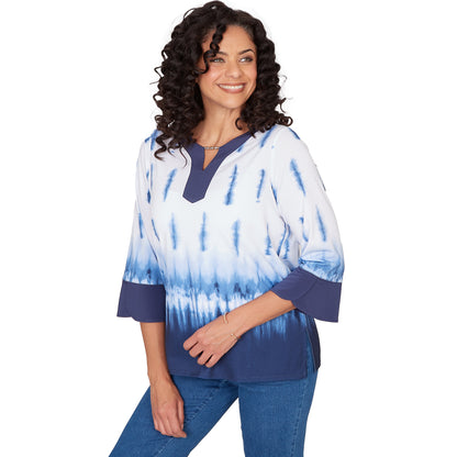 Dressbarn Recommended | Alfred Dunner Tie Dye Border Split Neck Top