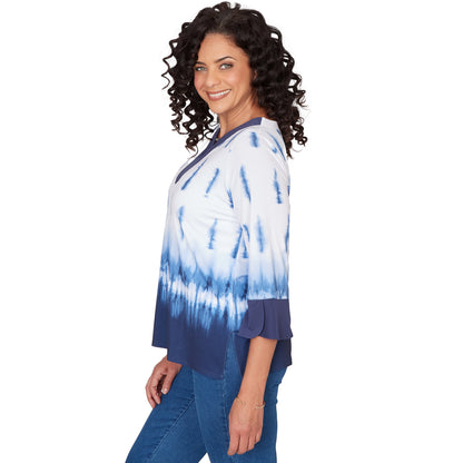 Dressbarn Recommended | Alfred Dunner Tie Dye Border Split Neck Top