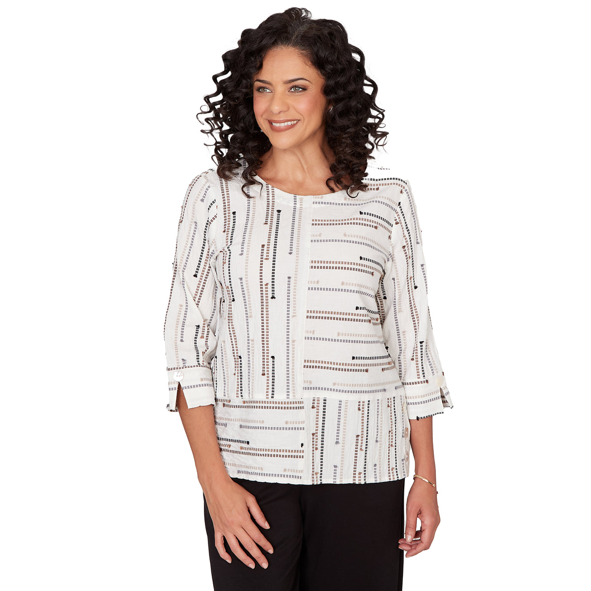 Dressbarn Premium | Alfred Dunner Spliced Jacquard Stripe Top