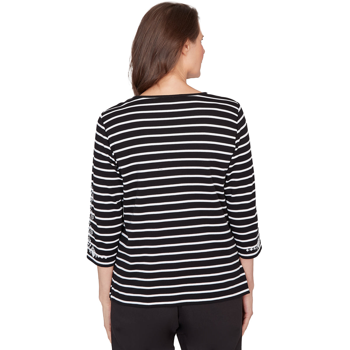 Dressbarn Best Seller | Alfred Dunner Pinstripe Embroidered Sleeve Top with Necklace