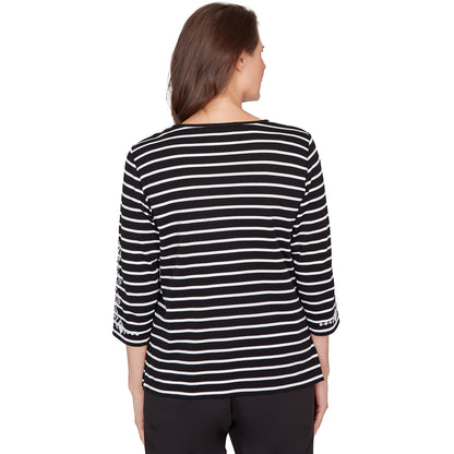 Dressbarn Best Seller | Alfred Dunner Pinstripe Embroidered Sleeve Top with Necklace