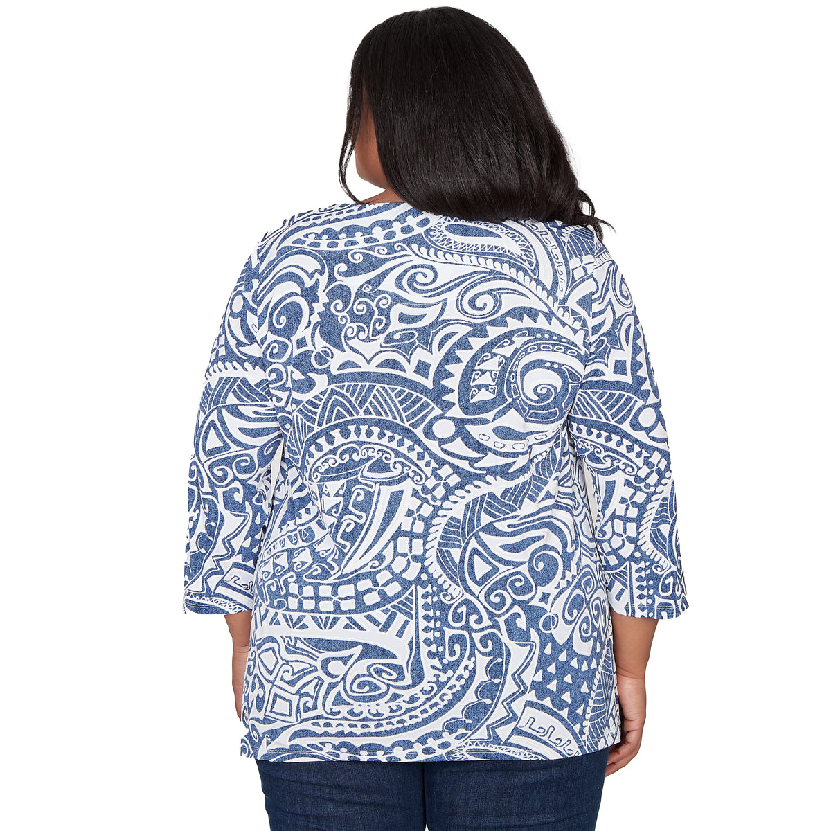 Dressbarn Premium | Alfred Dunner Paisley Swirl Sharkbite Hem Top with Necklace, Plus