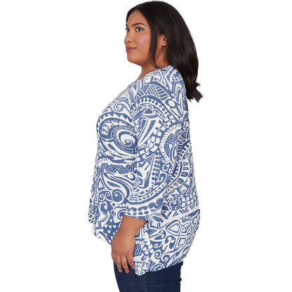 Dressbarn Premium | Alfred Dunner Paisley Swirl Sharkbite Hem Top with Necklace, Plus