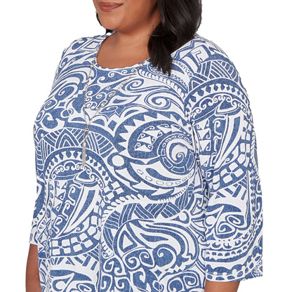 Dressbarn Premium | Alfred Dunner Paisley Swirl Sharkbite Hem Top with Necklace, Plus