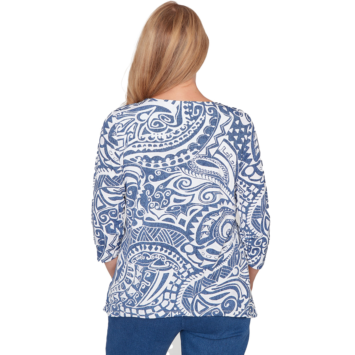 Dressbarn New | Alfred Dunner Paisley Swirl Sharkbite Hem Top with Necklace