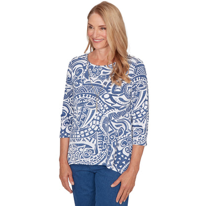 Dressbarn New | Alfred Dunner Paisley Swirl Sharkbite Hem Top with Necklace