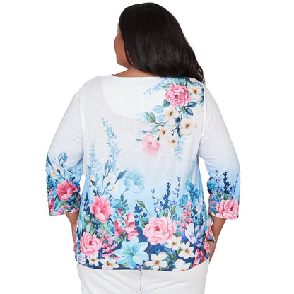 Dressbarn Popular | Alfred Dunner Ombre Border Floral Lace Top, Plus