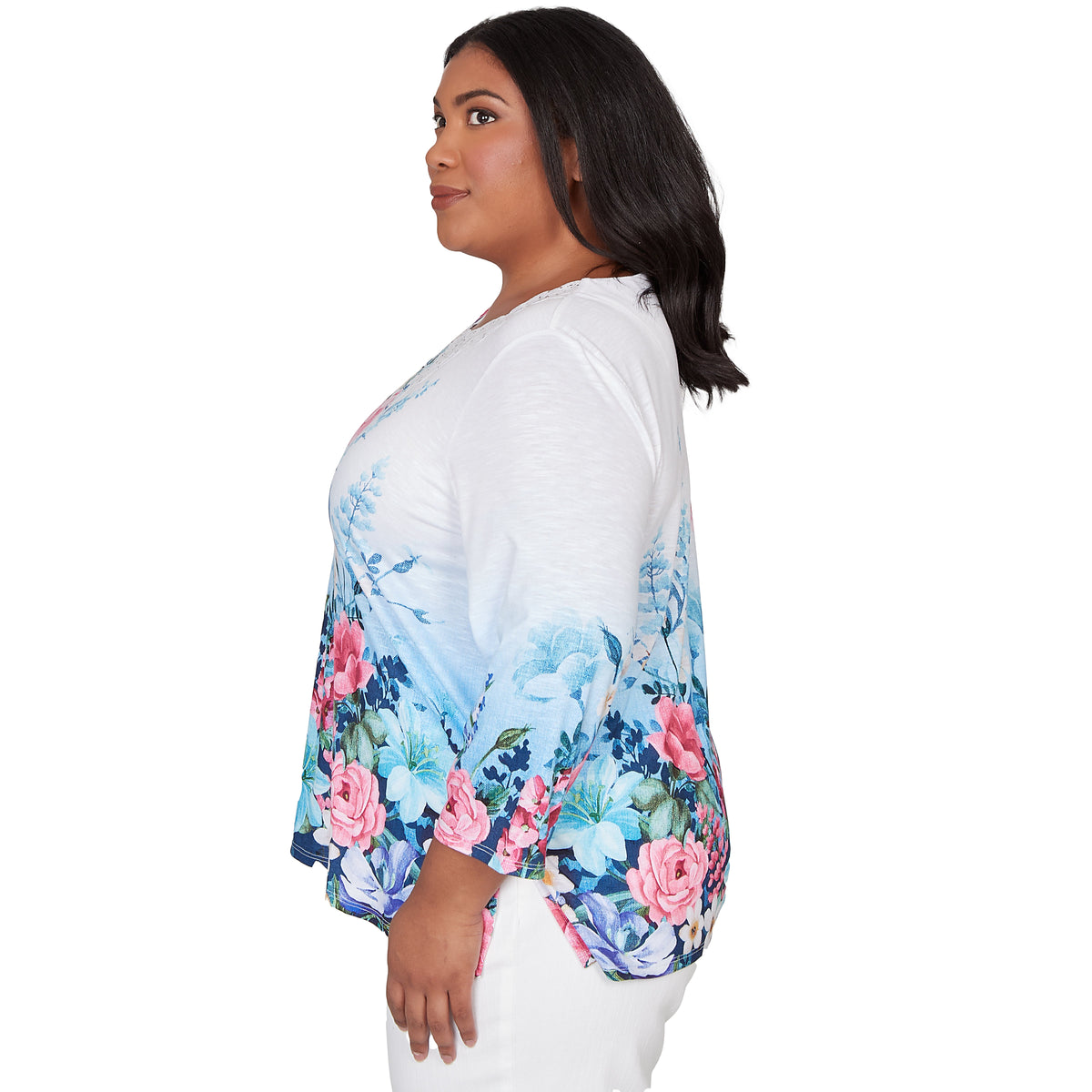 Dressbarn Popular | Alfred Dunner Ombre Border Floral Lace Top, Plus