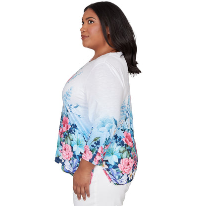 Dressbarn Popular | Alfred Dunner Ombre Border Floral Lace Top, Plus