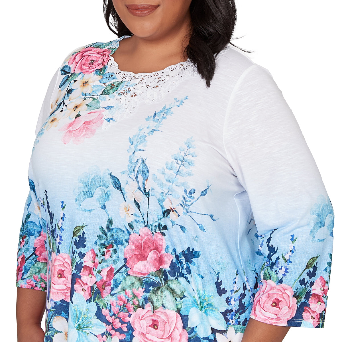 Dressbarn Popular | Alfred Dunner Ombre Border Floral Lace Top, Plus
