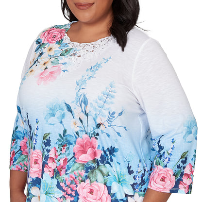 Dressbarn Popular | Alfred Dunner Ombre Border Floral Lace Top, Plus
