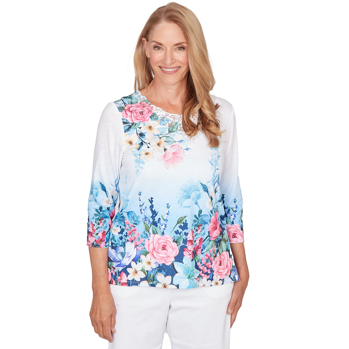 Dressbarn Trending | Alfred Dunner Ombre Border Floral Lace Top