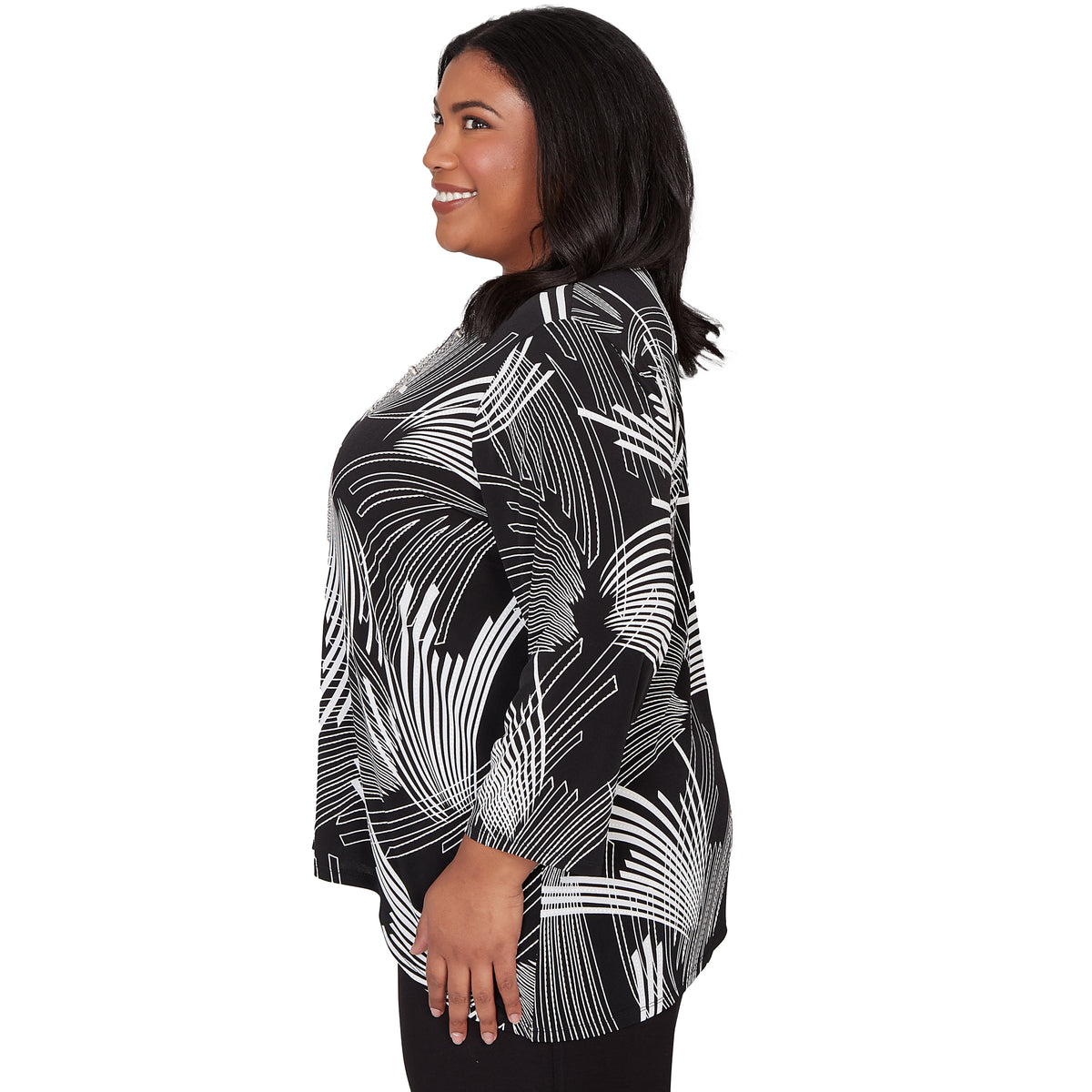 Dressbarn Recommended | Alfred Dunner Geometric Sharkbite Hem Top with Necklace, Plus