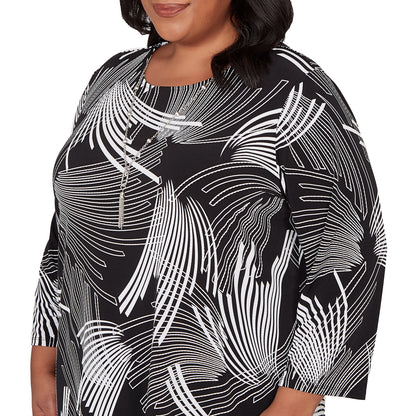 Dressbarn Recommended | Alfred Dunner Geometric Sharkbite Hem Top with Necklace, Plus