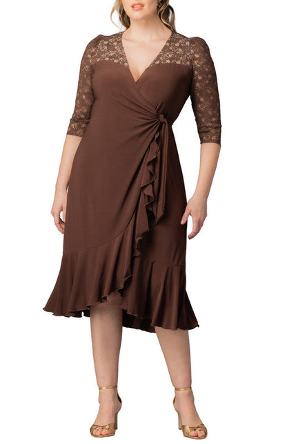 Dressbarn Premium | Lavish Lace Wrap Dress  -Chocolate -  Plus