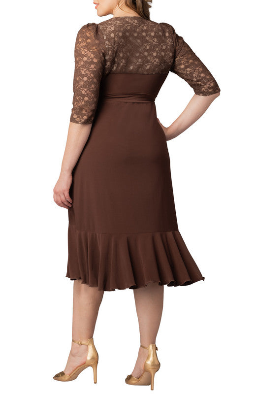 Dressbarn Premium | Lavish Lace Wrap Dress  -Chocolate -  Plus