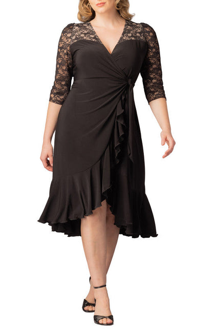 Dressbarn New | Lavish Lace Wrap Dress  -Black Noir -  Plus