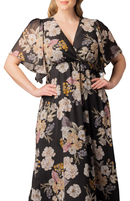 Dressbarn Best Seller | Carmella Flutter Sleeve Gown  -Midnight Peony Print -  Plus