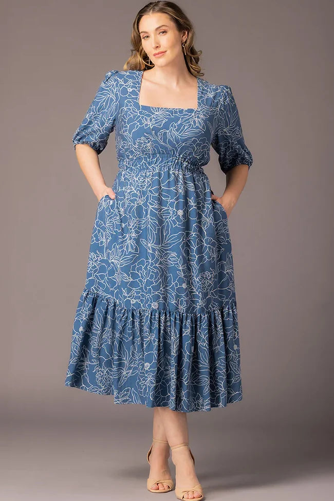 Dressbarn Recommended | Bailey Square Neck Maxi Dress  -Blue Floral Print -  Plus
