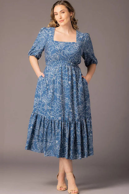 Dressbarn Recommended | Bailey Square Neck Maxi Dress  -Blue Floral Print -  Plus