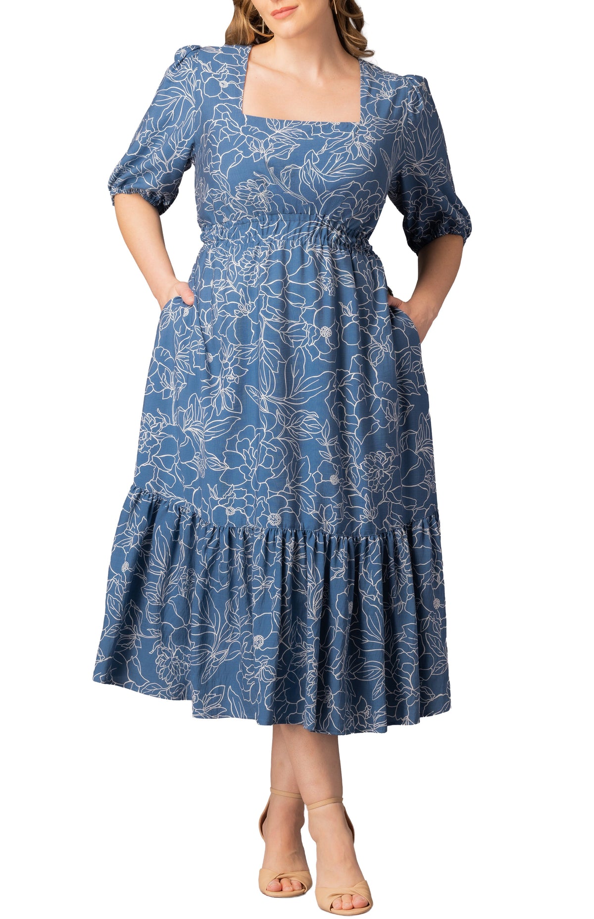 Dressbarn Recommended | Bailey Square Neck Maxi Dress  -Blue Floral Print -  Plus