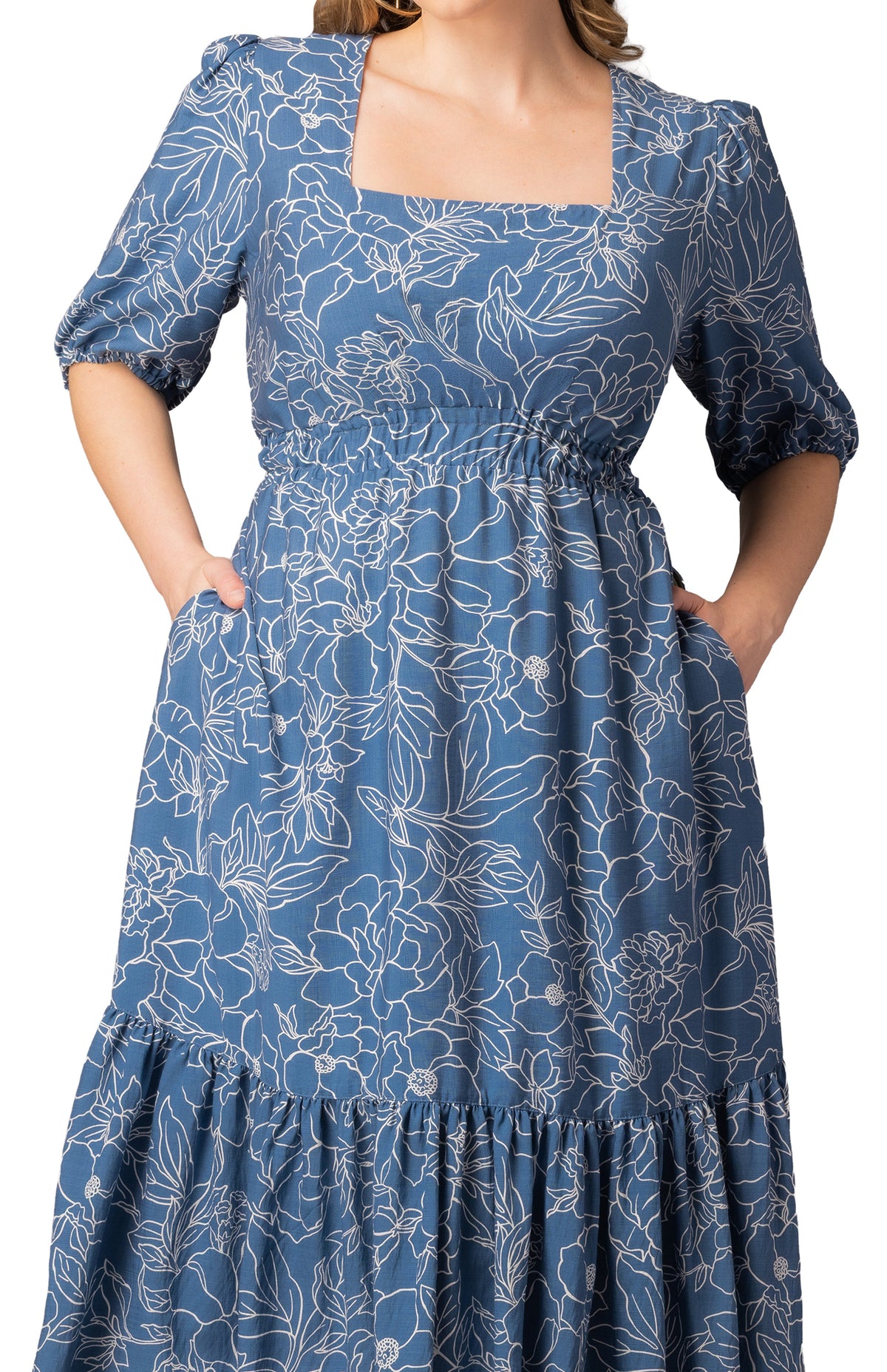 Dressbarn Recommended | Bailey Square Neck Maxi Dress  -Blue Floral Print -  Plus