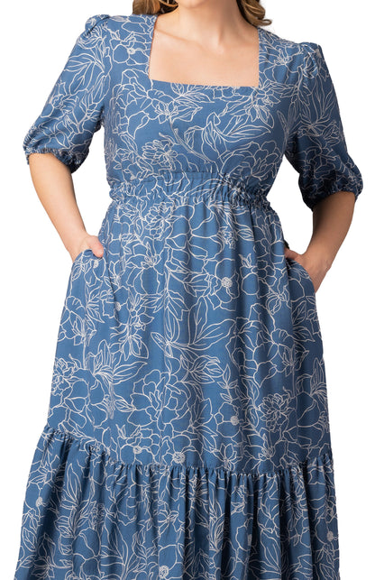 Dressbarn Recommended | Bailey Square Neck Maxi Dress  -Blue Floral Print -  Plus