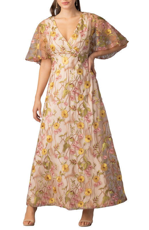 Dressbarn Premium | Embroidered Elegance Evening Gown -Sunkissed Garden