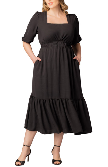 Dressbarn New | Bailey Square Neck Maxi Dress  -Black Noir -  Plus