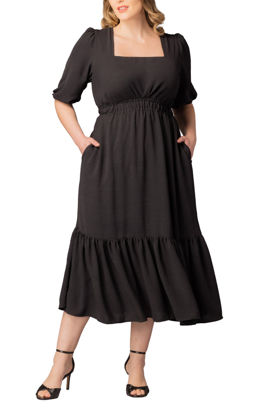 Dressbarn New | Bailey Square Neck Maxi Dress  -Black Noir -  Plus