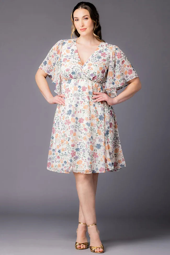 Dressbarn Featured | Florence Flutter Sleeve Dress  - Pale Blossoms -  Plus