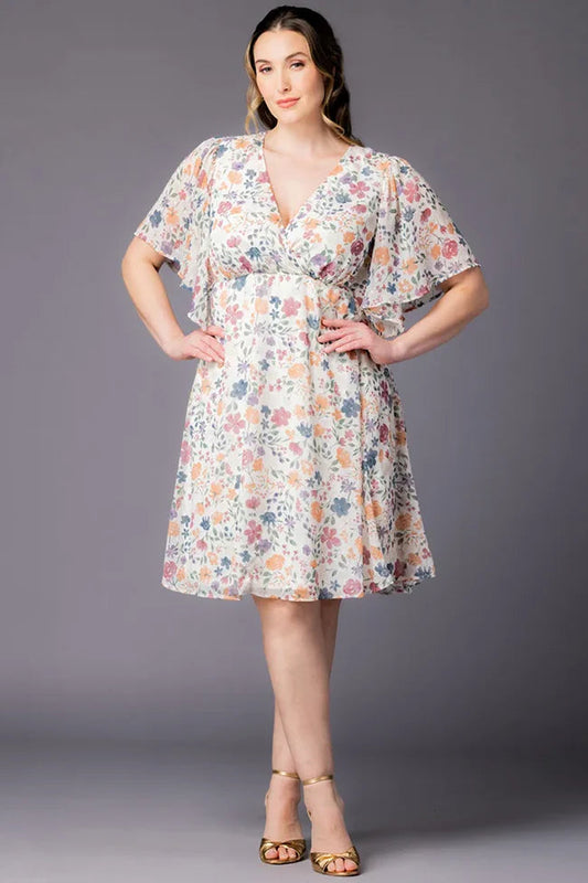 Dressbarn Featured | Florence Flutter Sleeve Dress  - Pale Blossoms -  Plus