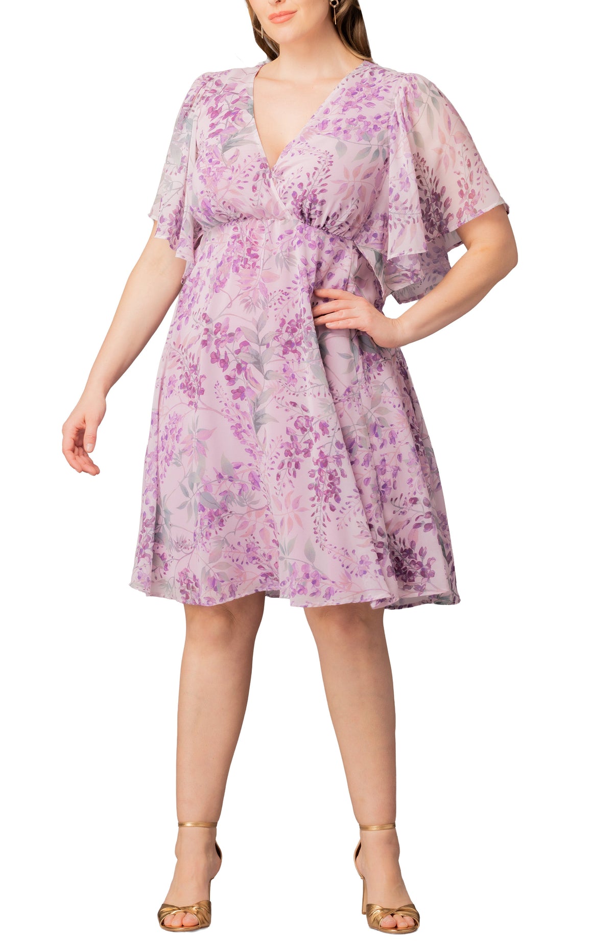 Dressbarn Popular | Florence Flutter Sleeve Dress  - Wisteria Blooms -  Plus