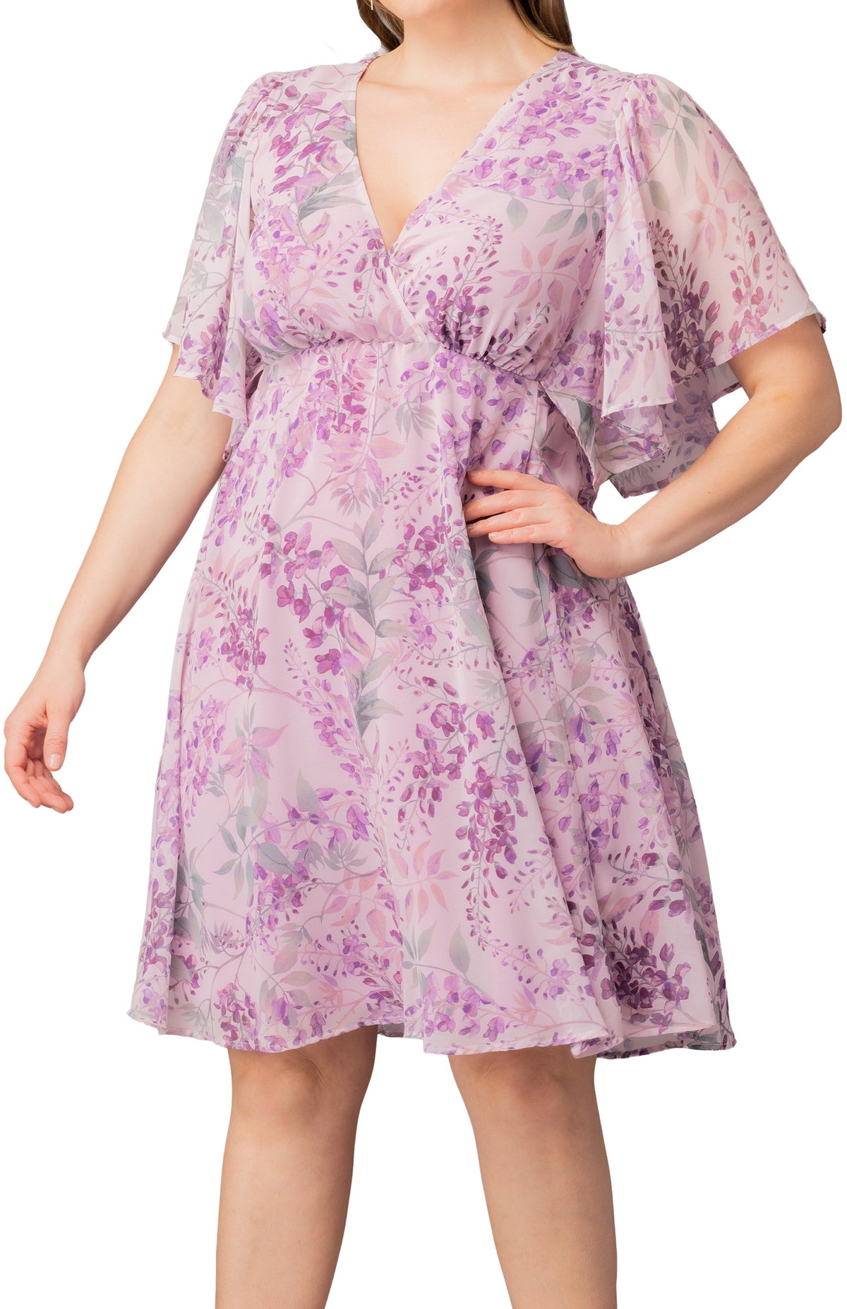 Dressbarn Popular | Florence Flutter Sleeve Dress  - Wisteria Blooms -  Plus