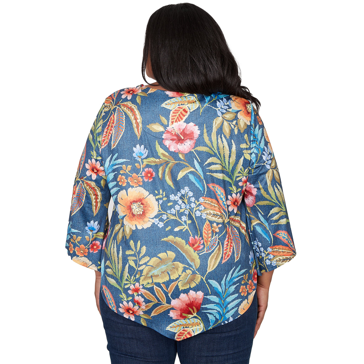 Dressbarn Trending | Alfred Dunner Floral Print Pointed Hem Top with Necklace, Plus