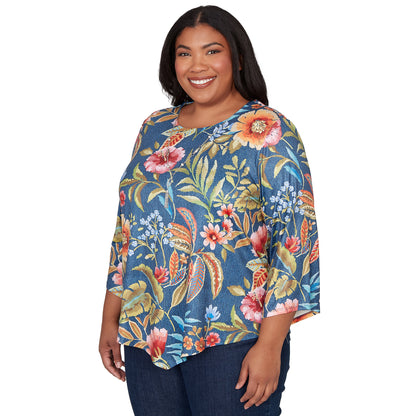 Dressbarn Trending | Alfred Dunner Floral Print Pointed Hem Top with Necklace, Plus