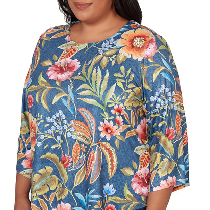 Dressbarn Trending | Alfred Dunner Floral Print Pointed Hem Top with Necklace, Plus