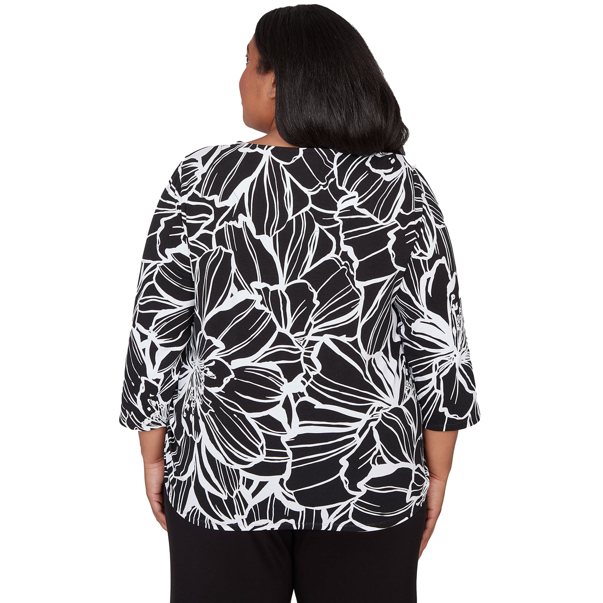 Dressbarn Best Seller | Alfred Dunner Floral Linework Side Tie Ruched Top, Plus