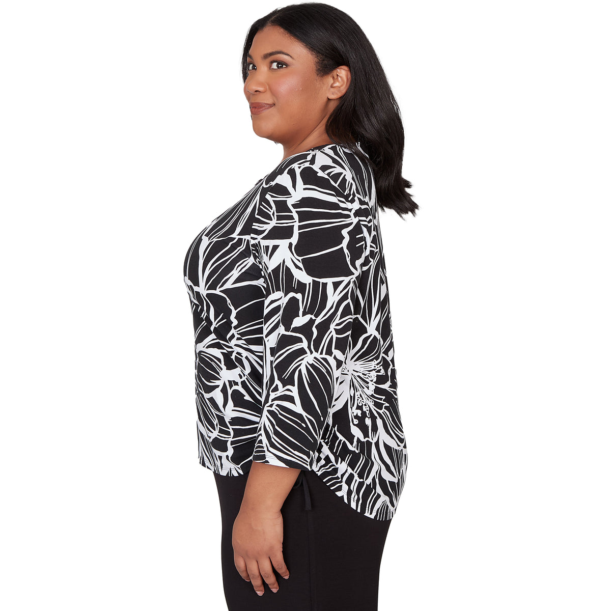 Dressbarn Best Seller | Alfred Dunner Floral Linework Side Tie Ruched Top, Plus