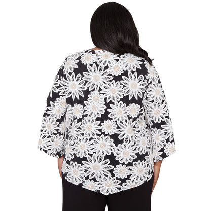 Dressbarn New | Alfred Dunner Daisy Pointed Hem Top with Necklace, Plus