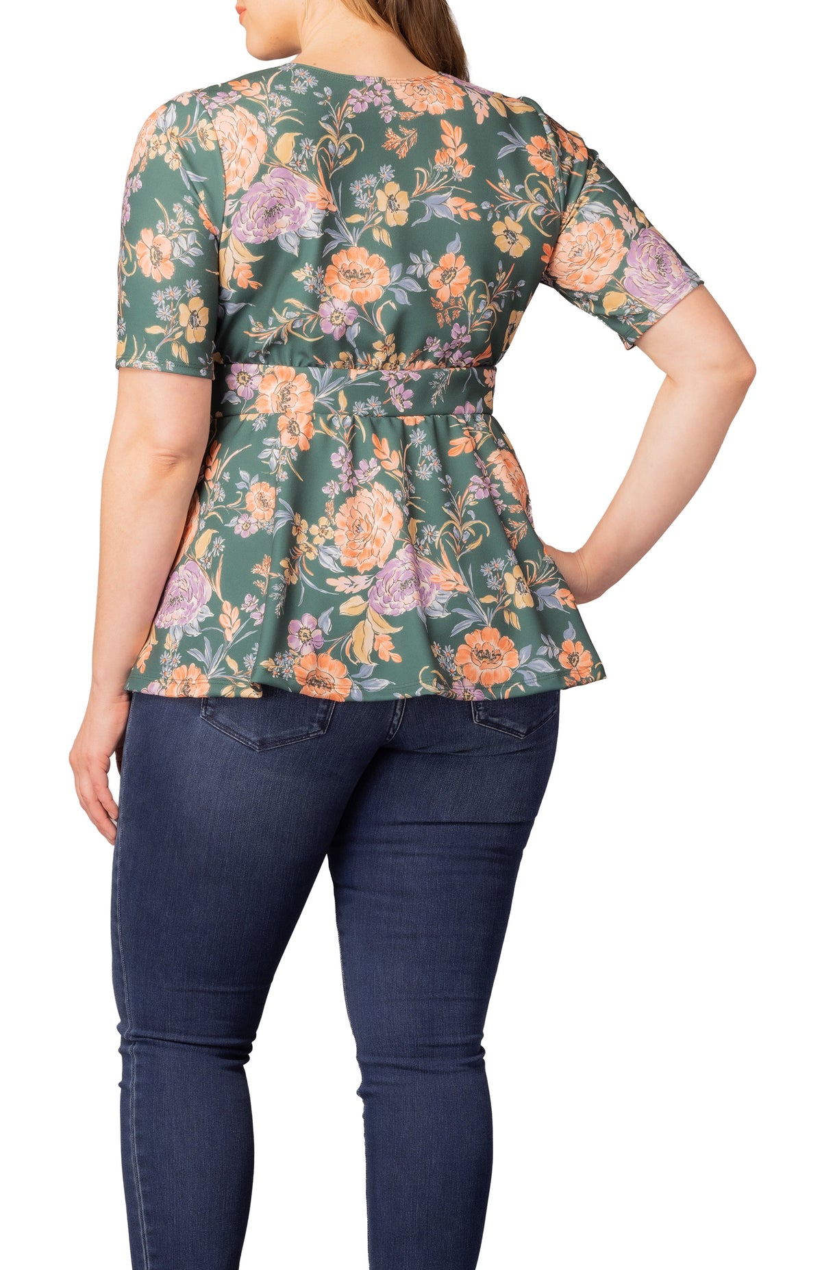 Dressbarn Best Seller | Posh Peplum Top  - Green Garden -  Plus