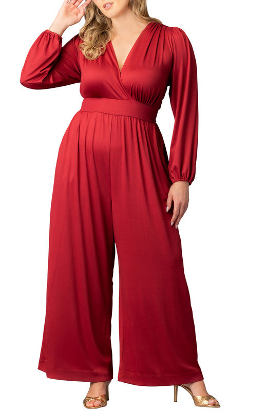 Dressbarn Recommended | Brigitte Long Sleeve Jumpsuit - Red - Plus