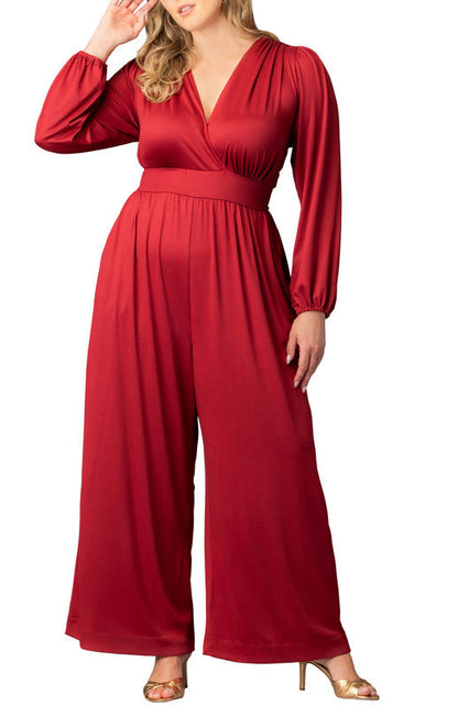 Dressbarn Recommended | Brigitte Long Sleeve Jumpsuit - Red - Plus