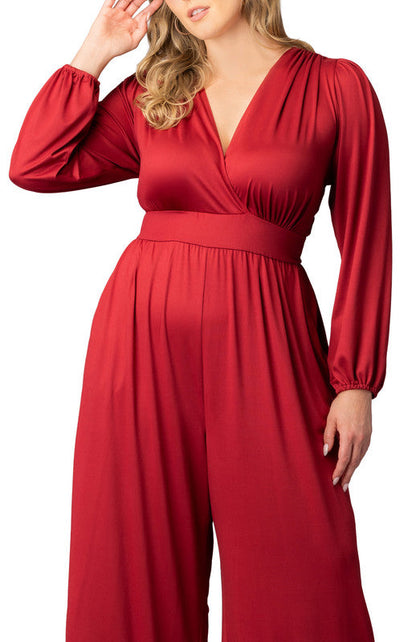 Dressbarn Recommended | Brigitte Long Sleeve Jumpsuit - Red - Plus