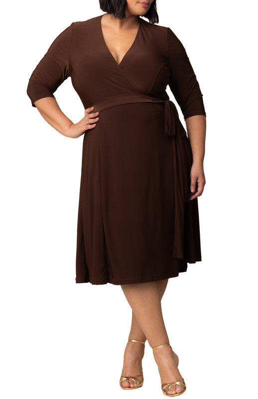 Dressbarn New | Essential Wrap Dress - Chocolate - Plus